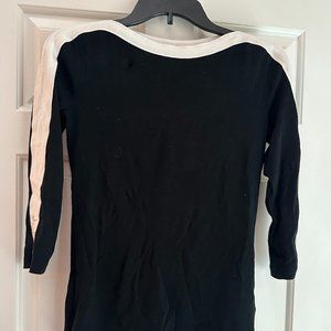 Chaps Striped Boat Neck Top Small Black White Cotton Lace-Up Sleeve Nautical